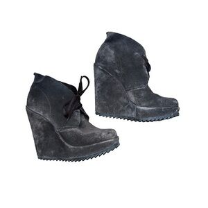 PEDRO GARCIA Womens Brown/Gray/Taupe 
Suede Platform Wedges Ankle Booties Size 9